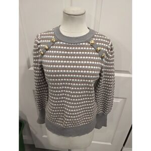 Geometric Dot Knit Sweater Womens Small Crew Neck Gold Button Accent-S